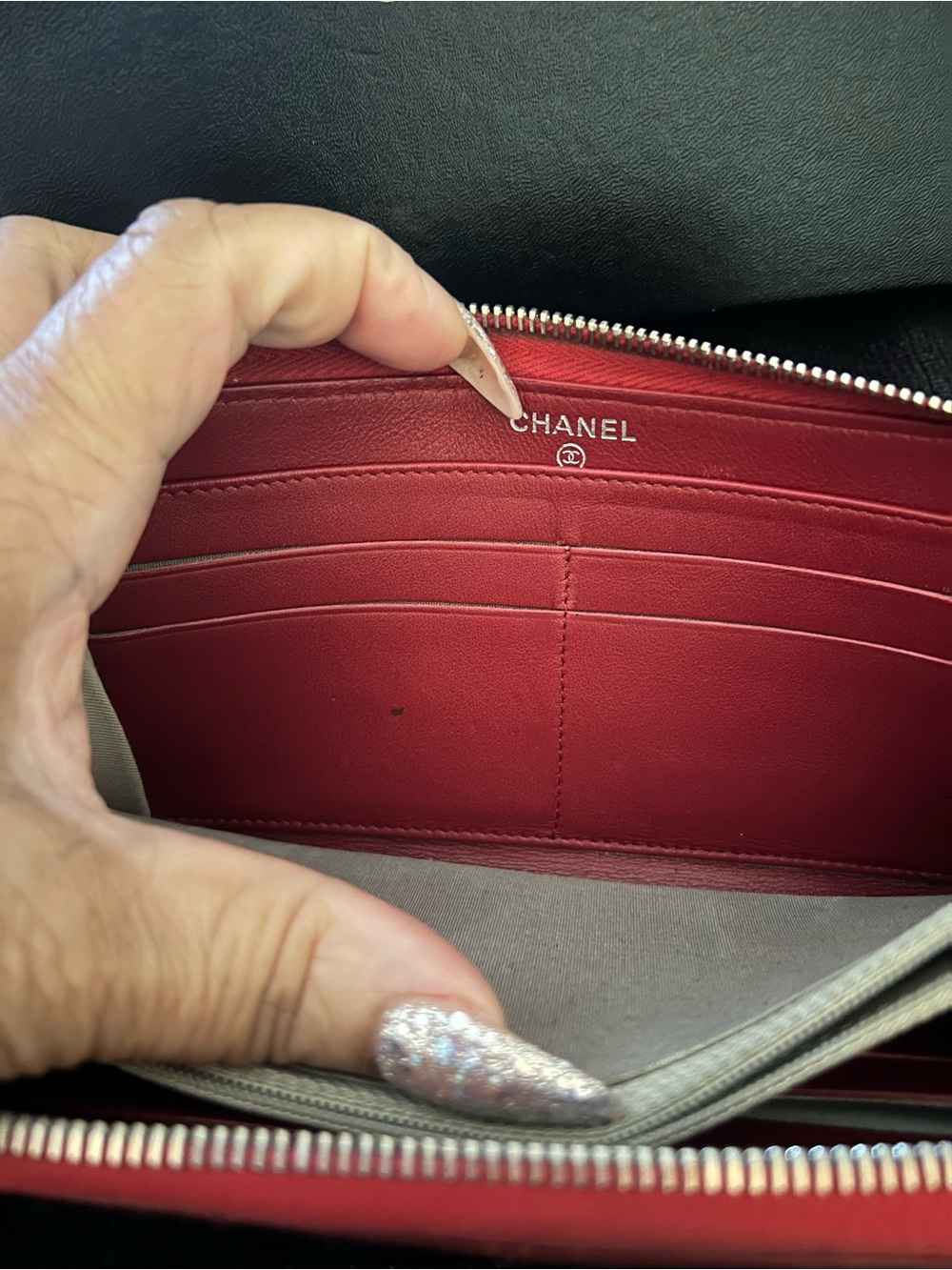 CHANEL Quilted Patent Leather Zip Wallet - Cherry Red - Picture 6 of 13